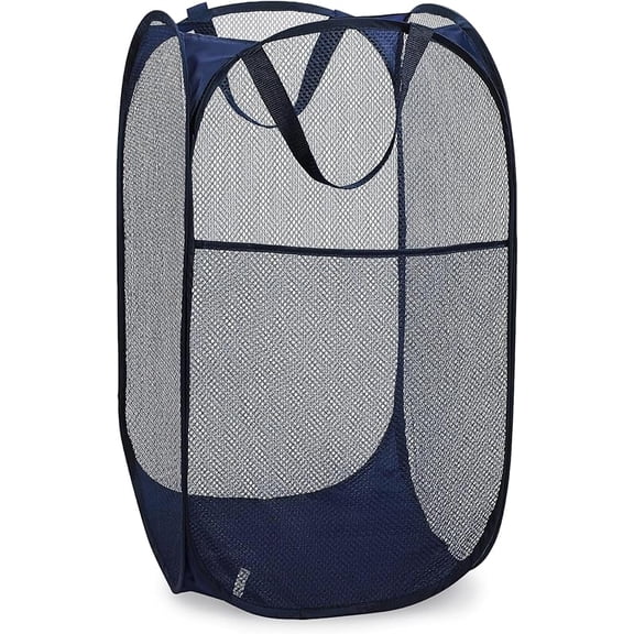 Foldable Pop Up Mesh Laundry Basket Large Capacity Dirty Clothes Storage Bin with Handles Portable Home Dorm Travel Use