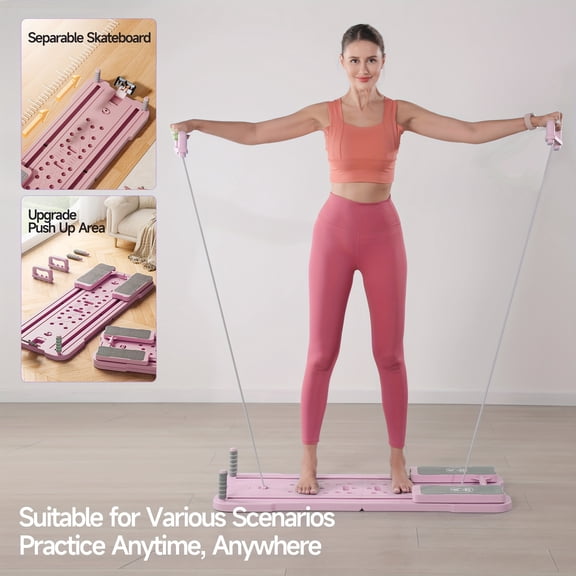 Foldable Portable 9-in-1 Pilates Reformer Machine for Home, Multifunctional Full-Body and Core Training Equipment with Ab and Push-Up Board Features