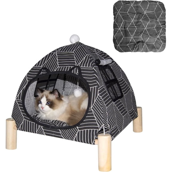 Foldable Portable Cat Tent Bed Washable Cushion Cozy Enclosed Hideaway Bed For Cats Kittens And Small Dogs Indoor Travel Use