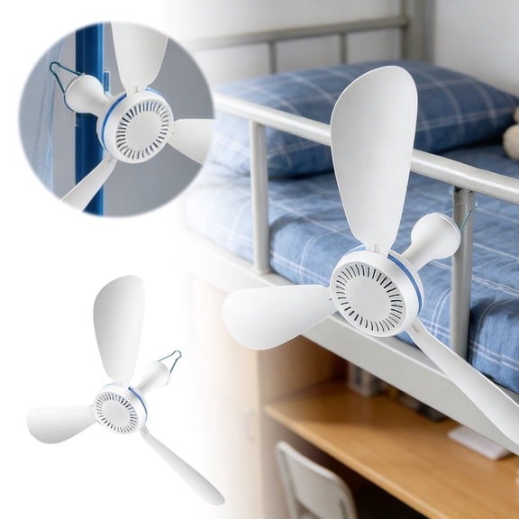 Foldable Portable Ceiling Fan with Remote Control - 3-Blade Quiet Cooling, Plug-in Powered, Ideal for Dorms, Beds, Tents, RVs & Travel (White)