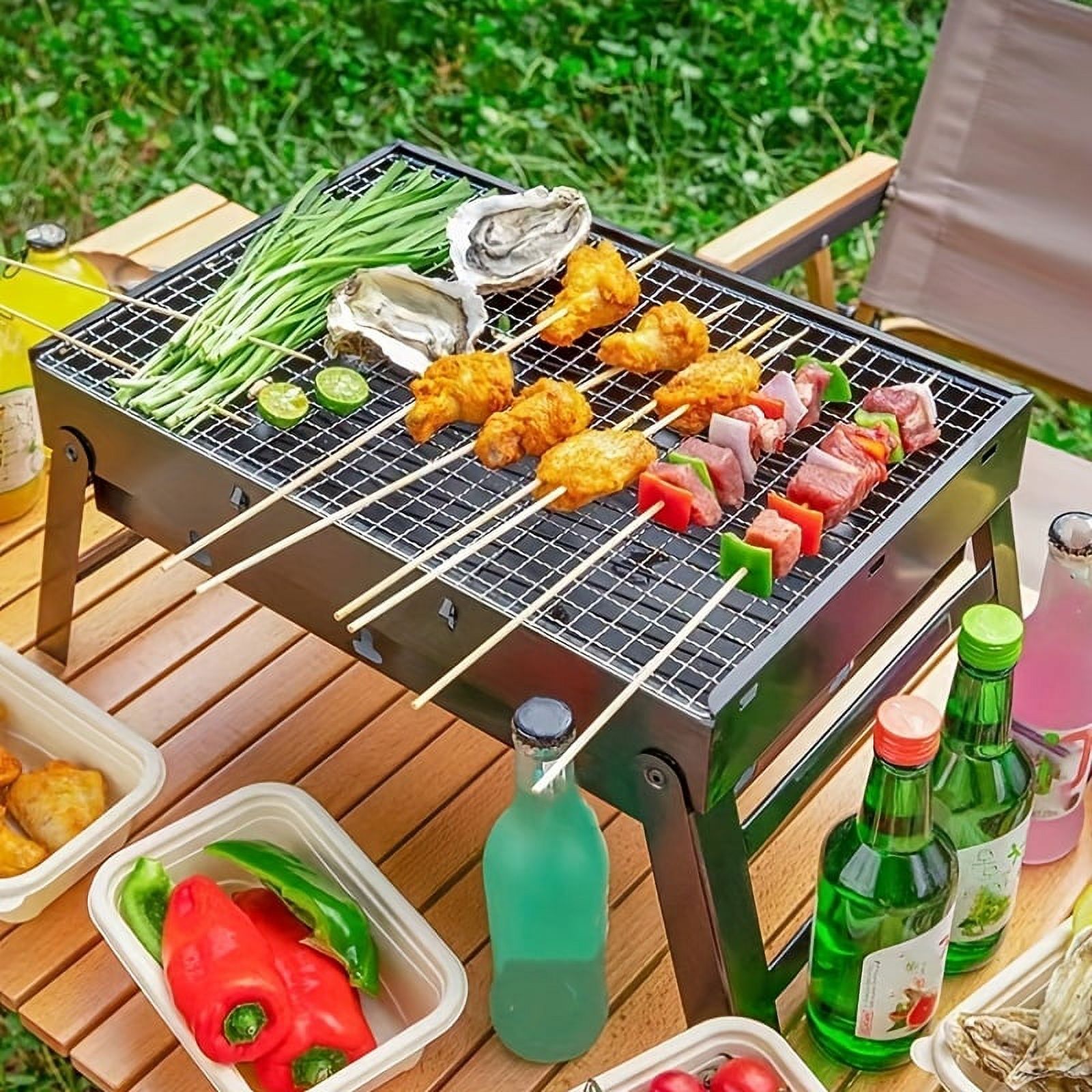 PAKROMAN Portable Tabletop Charcoal BBQ Grill Double Baffle Cast Iron