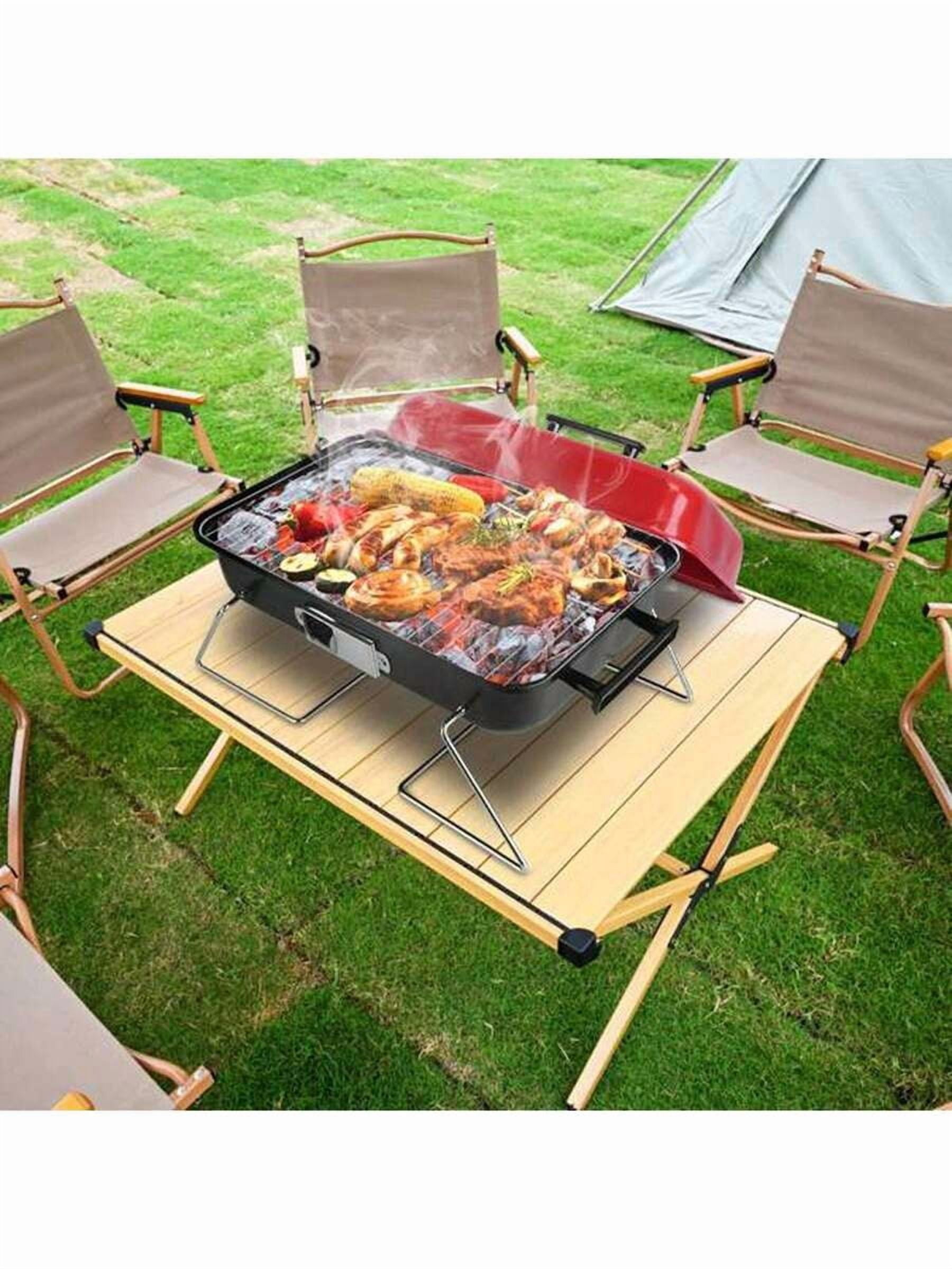 Foldable Portable Charcoal Grill With Lid - Compact Tabletop BBQ Grill For Backyard, Camping, Picnic & Beach, Outdoor Bonfire Cooking Kit
