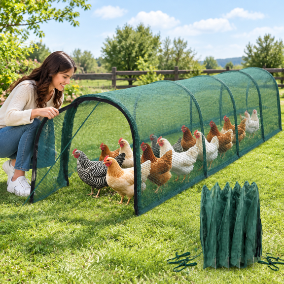Foldable Portable Chicken Tunnel, 157 Inch Expandable Outdoor Run for Yard, No Assembly Required