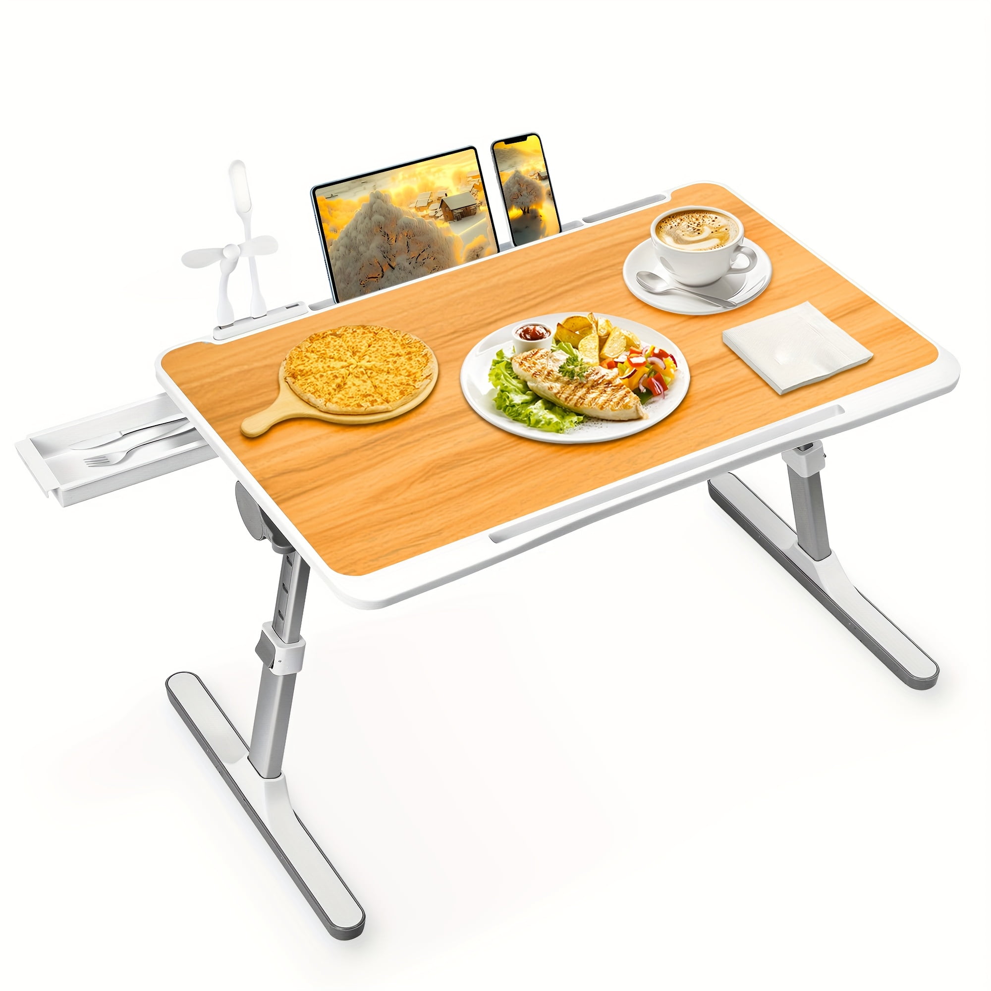 Foldable Portable Lap Desk with Cup Holder & Drawer - Adjustable Laptop Bed Tray for Sofa, Floor, Study, Breakfast, Multi Use Stand Table