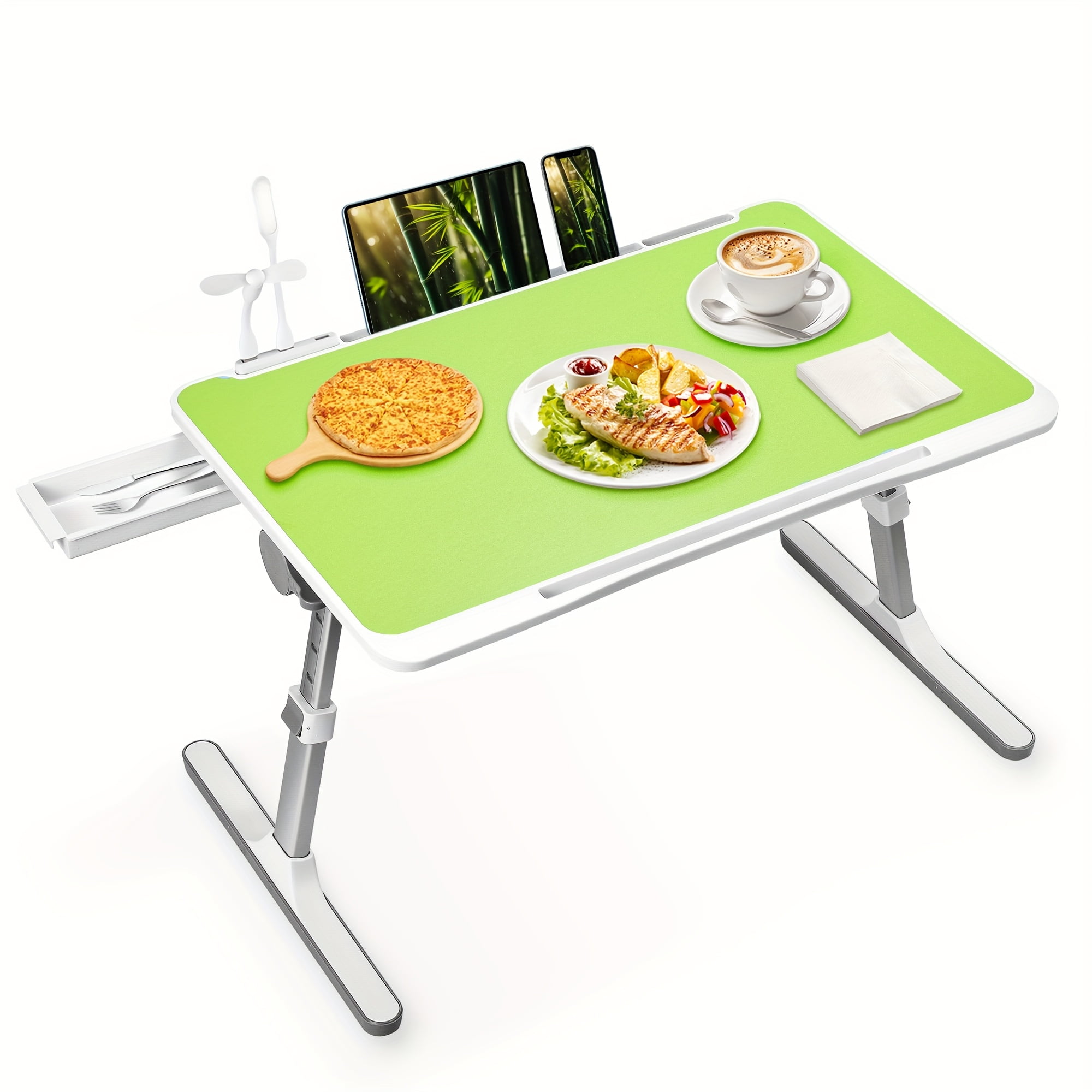 Foldable Portable Lap Desk with Cup Holder & Drawer - Adjustable Laptop Bed Tray for Sofa, Floor, Study, Breakfast, Multi Use Stand Table