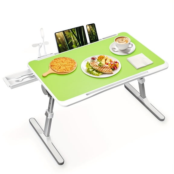 Foldable Portable Lap Desk with Cup Holder & Drawer - Adjustable Laptop Bed Tray for Sofa, Floor, Study, Breakfast, Multi Use Stand Table