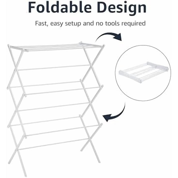 Foldable Portable Laundry Rack for Air Drying Clothing, Indoor Outdoor Use - 14.5" D x 29.5" W x 41.8" H, White