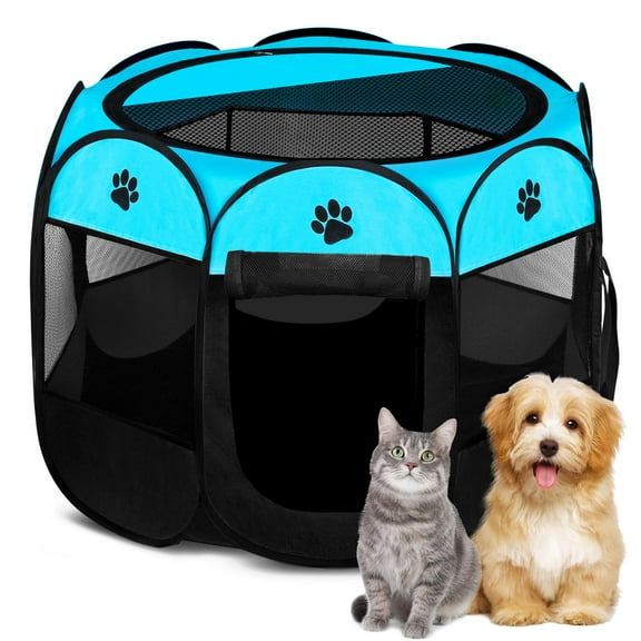 Foldable Portable Pet Playpen Pet Exercise Pen Pet Tent Playground for Small,Medium,and Large Dogs and Cats Pop Up Cat Kennel Indoor Outdoor Travel Camping Use (Blue,S 28" * 28" * 18")