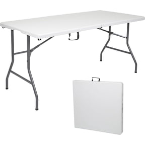 Foldable Portable Picnic Table Round White Dining Table with Locking Legs, Space-Saving Design, 29.1" W x 29.1" H, Lightweight Steel Frame & Easy-Clean HDPE Surface