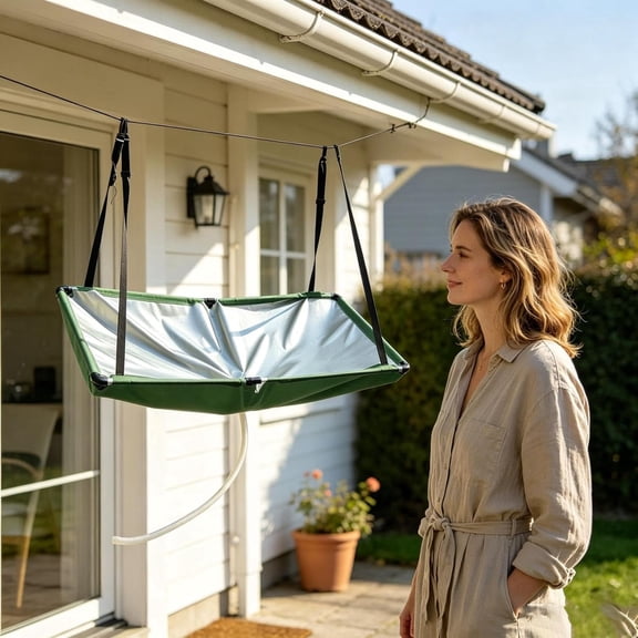 Foldable Portable Rain Water Collector Tarp with 1 Meter Hose, Outdoor Rainwater Harvesting Catchment Mat for Garden Patio RV Water Saving Collection System