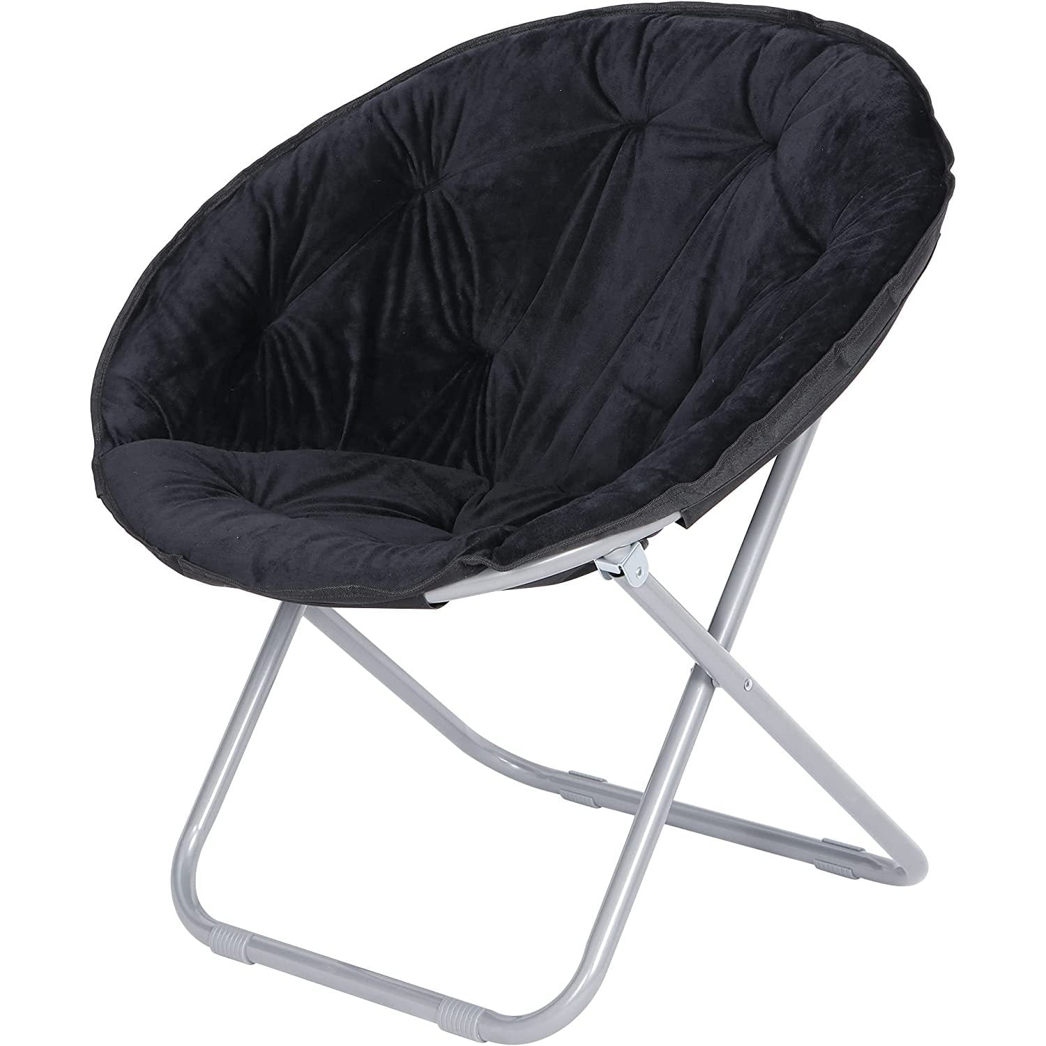 Foldable Portable Saucer Chair, Faux Fur Moon Chair w/Metal Frame for