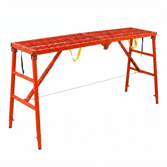 Foldable Portable Scaffold Platform, 69" x 15" Red Steel Work Platform, 800 Lbs Load Capacity with Non-Slip Rubber Feet for Painting, Washing and Industrial Repair
