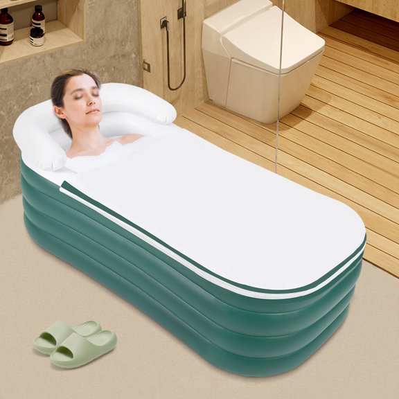 Foldable Portable Standing Bathtub Inflatable Bathtub Unisex SPA Bathtub for Shower Stall Hot Bath and Ice Bath (59.84*32.28*22.44 inches, Dark Green)