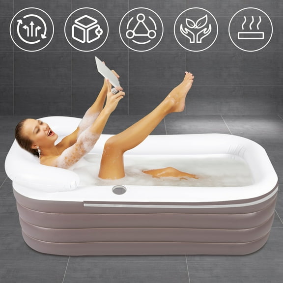 Foldable Portable Standing Bathtub Inflatable Bathtub Unisex SPA Bathtub for Shower Stall Hot Bath and Ice Bath (59.84*32.28*22.44 inches, Lotus Root Pink)