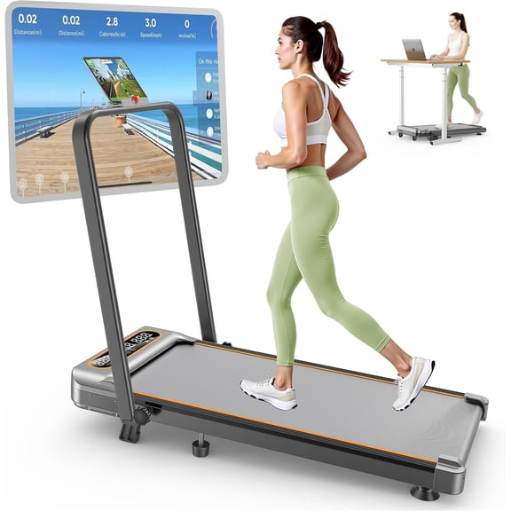 Foldable Portable Treadmill with 12% Incline, Compact Walking Pad with Remote Control and LED Display, 4 in 1 Portable Quiet Motor Under Desk Treadmill for Home/Office, Space Saving Running Machine
