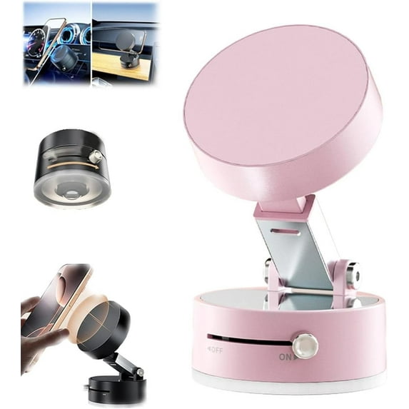 Foldable Portable Vacuum Cell Phone Holder, 360° Electric Vacuum Suction Car Phone Mount, Double Sided Bracket for Car/Mirror/Gym (Pink)