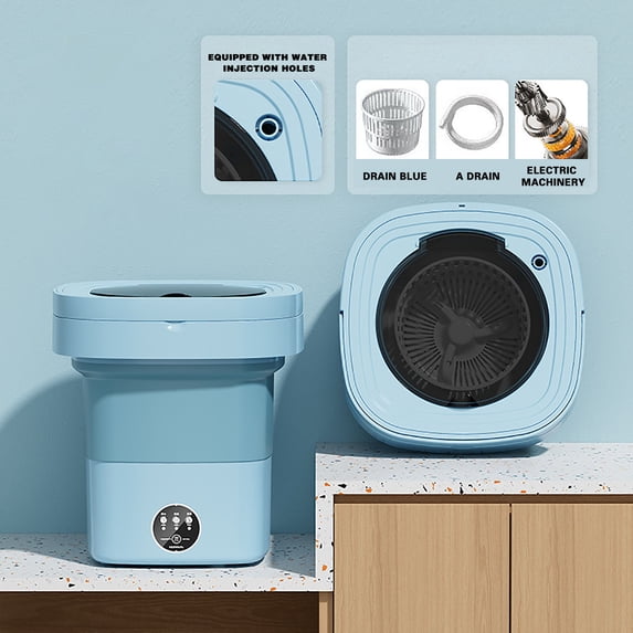 Foldable Portable Washing Machine with 8.5L Capacity and 3 Wash Modes, Compact Mini Washer for Underwear, Dormitory, Travel, RV and Small Apartment Laundry