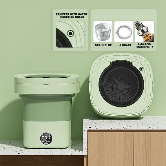 Foldable Portable Washing Machine with Dehydration, Mini Compact Washer for Underwear and Travel, 3-Mode Electric Washer for Dorm and Apartment(Green)