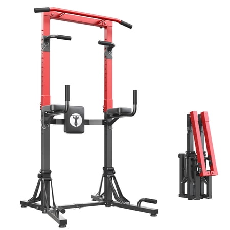 Foldable Power Tower Home Gym, Adjustable Height Pull Up & Dip Station for Full Body Strength Training Workout Equipment