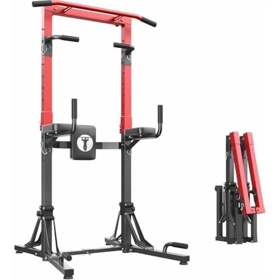 Foldable Power Tower, Pull Up Bar Station for Home Gym, Power Tower with Adjustable Height & Padded Armrests, Dip Station for Full Body Workout, Strength Training Equipment, 330 LBS