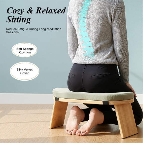 Foldable Premium Meditation Stool - Comfortable Yoga Bench with Cushion for Seiza, Lotus & Cross-Legged Positions
