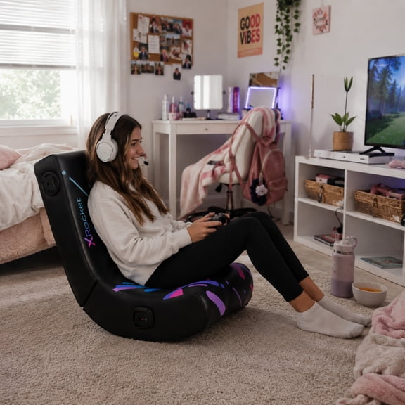 Foldable Printed PU 2.0 Audio Floor Rocker, Black, 34.25" x 16.14" x 25.20"