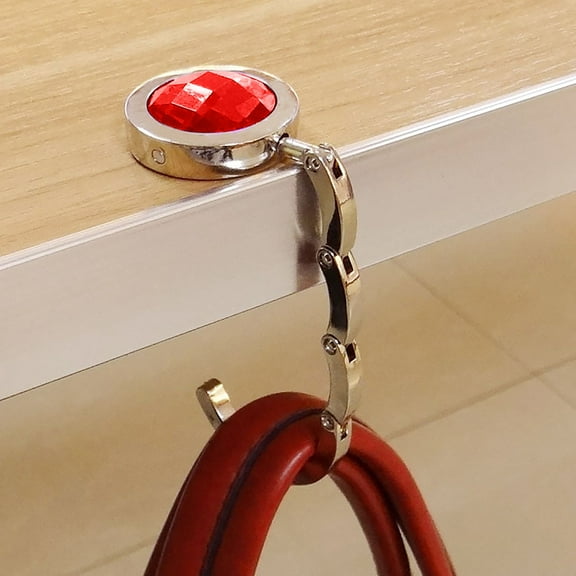 Foldable Purse Hook Floding Handbag Hanger Rhinestone Bag Holder for Table Desk Hyrbekportable Folding Crystal Bag Hanger Bag Hook Without Diamond Metal Bag Hanger I (Red)