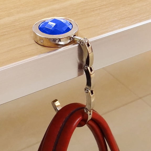 Foldable Purse Hook – Rhinestone Bag Holder For Table & Desk, Portable Handbag Hanger, Non-Diamond Metal – Dark Blue (B)
