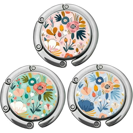 Foldable Purse Hook Womens Bag Table Hanger Collection - 3pack Pretty Floral Hooks