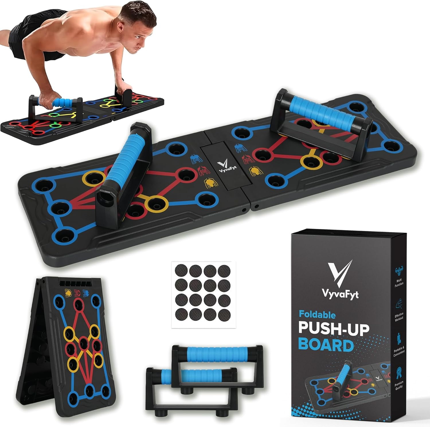 Home Gym Strength Training Foldable Push-Up Board - Color-Coded Home Workout Equipment For Chest & Arm Training Planche De Musculation