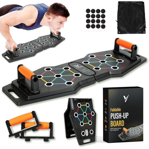 Foldable Push Up Board - Workout Equipment with Color-Coded System - Multi-Functional Push-Up Stands for Strength , Chest, Arms & Core - Portable Gym for Men & Women