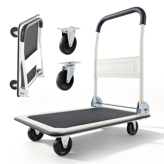 Foldable Push Cart Dolly 330 lbs Load Capacity Folding Platform Truck with Swivel Wheels Moving Hand Truck Flatbed Cart Space Saving Push Handle for Easy Storage 29x18.9x32.5in