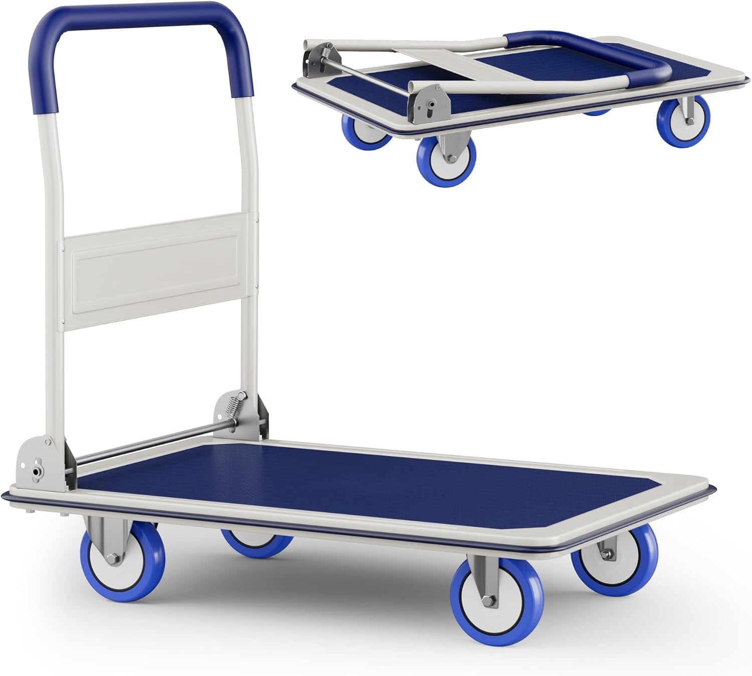 Foldable Push Cart Dolly | 660 lbs. Capacity | Heavy Duty Moving Platform Hand Truck with Swivel Wheels | Small Flatbed Cart | Space Saving Push Handle-b6