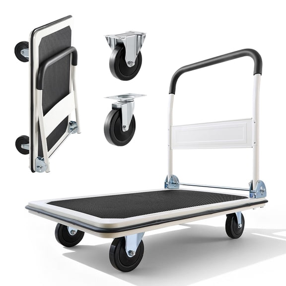 Foldable Push Cart Dolly, 660 lbs Load Capacity, Folding Platform Truck with Swivel Wheels, Moving P