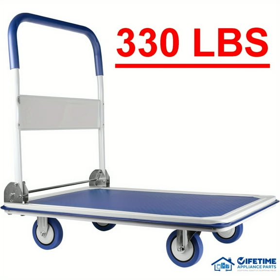 [Foldable Push Cart Dolly] Upgraded Home Large Foldable Push Cart Dolly 330 Lbs/660 Lbs Capacity Moving Platform Hand Truck Heavy Duty Space Saving Collapsible Swivel Push Handle Flat Bed Wagon Blue