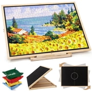 Foldable Puzzle Board 1500 Pieces, Rotating & Tilting Jigsaw Puzzle Board with 4 Non-Woven Drawers, 26x35.8'' Wooden Puzzle Table, Portable Board GameTable for 