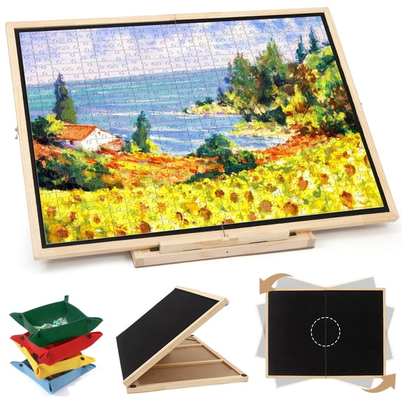 Foldable Puzzle Board 1500 Pieces, Rotating & Tilting Jigsaw Puzzle Board with 4 Non-Woven Drawers, 26x35.8'' Wooden Puzzle Table, Portable Board GameTable for Adults, Birthday Gift for Mom