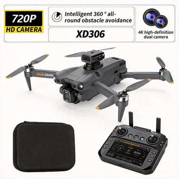 Foldable Quadcopter Drone with Brushless Motors, Large Screen Remote Control, 360° Obstacle Avoidance, Optical Flow Hovering Technology, FPV Dual Camera for Beginners Adults