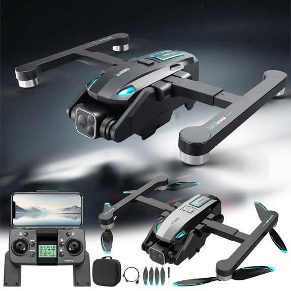 Foldable Quadcopter Drone with GPS Auto Return, Brushless Motors, 4-Way Obstacle Avoidance, 2km Remote Control Range, HD Camera for Aerial Photography and 180° Adjustable Lens