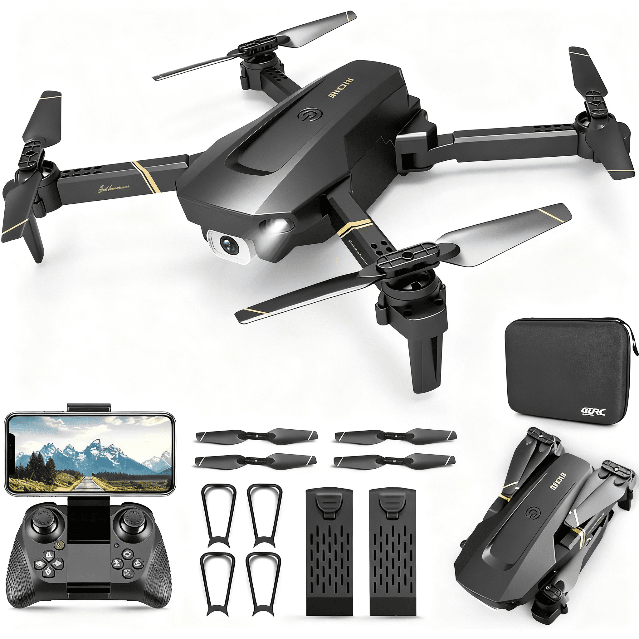 Foldable RC Drone with 1080P Camera for Adults Beginners & Kids, FPV Quadcopter Toy Gift, 2 Batteries & Carrying Case, One‑Key Start, Headless Mode, Waypoint Flight, 360° Flips