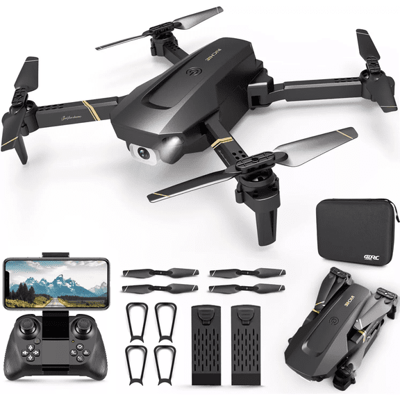 Foldable RC Drone with 1080P Camera for Adults Beginners & Kids, FPV Quadcopter Toy Gift, 2 Batteries & Carrying Case, OneKey Start, Headless Mode, Waypoint Flight, 360 Flips