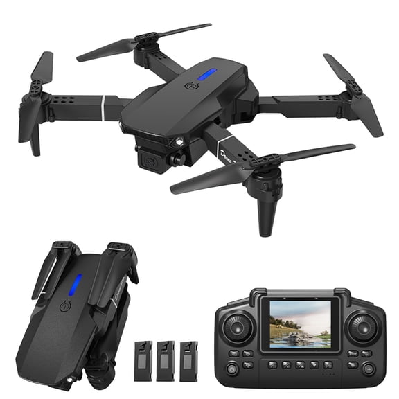 Foldable RC Drone with Camera, Foldable FPV Quadcopter, Remote Controller with Screen, Black, 3 Rechargeable Batteries