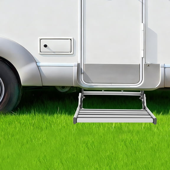 Foldable RV Step with LED Light, 330 Lbs Aluminum Alloy Manual Retractable Camper Entry Step, 12V Illuminated Single RV Stair with Wide Step Platform for Motorhome, Travel Trailer, Caravan