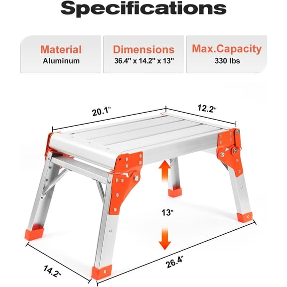 Foldable RV Step Stool with Rubber Feet Heavy Duty Aluminum Work Platform for RV Entry, Trailer, , Fishing and Outdoors