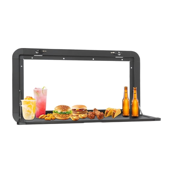 Foldable RV Table 31.5 x17.72 inch Black Wall Mount Folding Camper External Hanging Aluminum Alloy RV Caravan Folding Table with 2 Locks for Truck Campers Travel 55Lbs