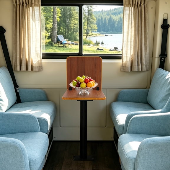 Foldable RV Table Top, Wooden Rectangle Wall Mount Table with Dual Cup Holders, Fire & Scratch Resistant, Rounded Edge Design for Camper Van, Yacht, Trailer, Mobile Dining Workstation