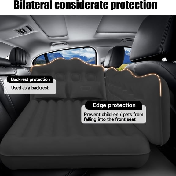 Foldable RV inflatable mattress set. Inflates and deflates in 3 seconds, anti-slip design. Comes with pump and headrests for SUV and car rear seats.