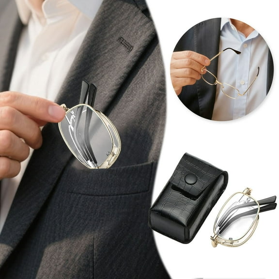 Foldable Reading Glasses for Women Men Portable Folding Glasses with Case Compact Full Frame Computer Glasses Lightweight Metal Frame Reading Glasses with Carrying Case