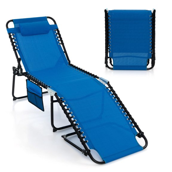 Foldable Recline Lounge Chair with Adjustable Backrest, Footrest, Headrest, Blue