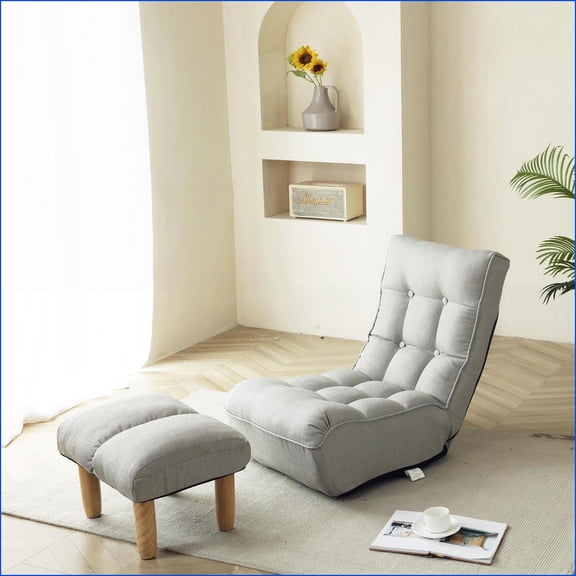 Lazy Sofa Floor Gaming Chair Foldable Reclining Single Seat with Armrests | Gray | Seat Depth 23.6